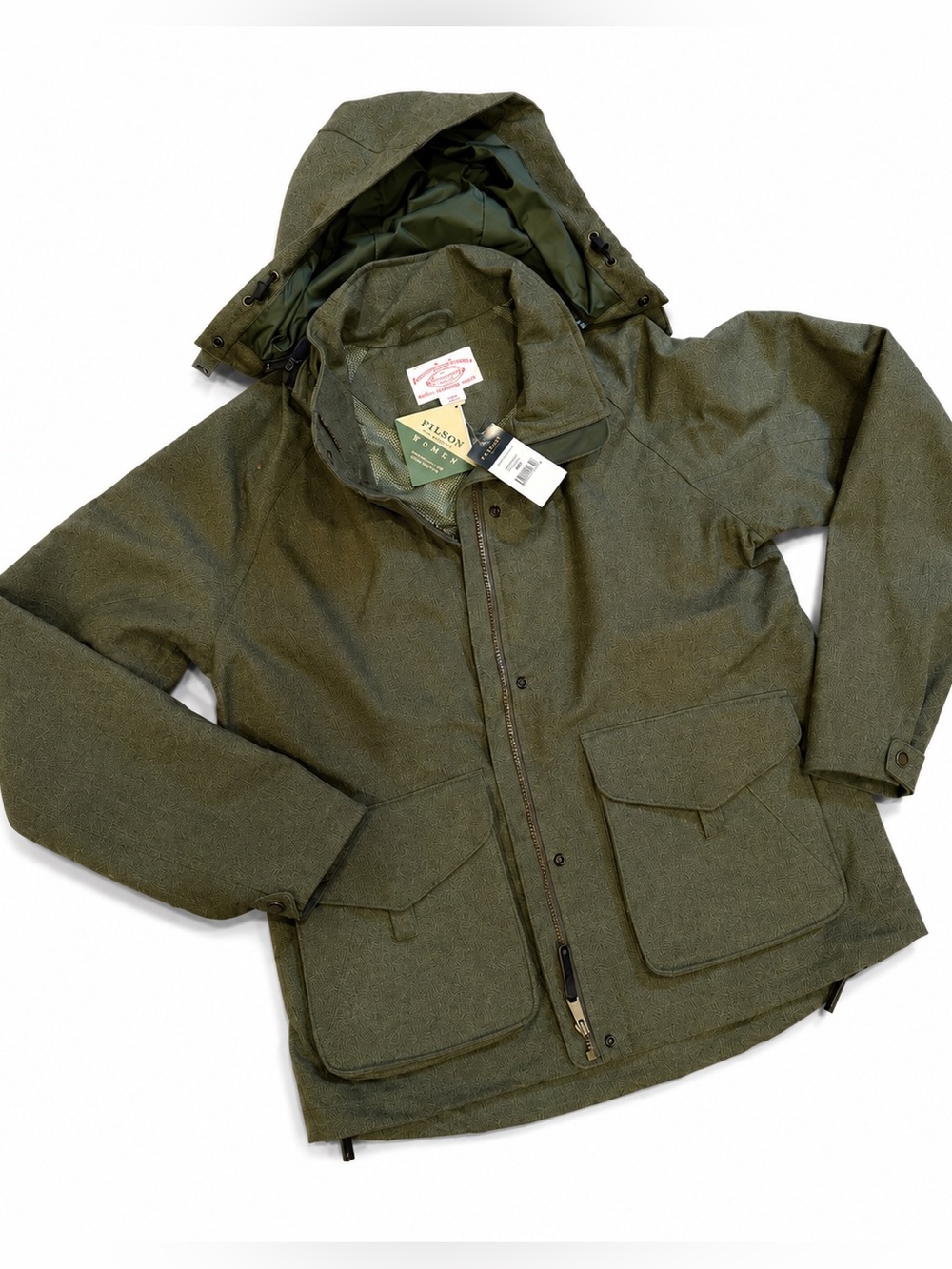 NWT Filson Women’s Elliott Bay Jacket Medium Green Waterproof Hooded Coat RARE
